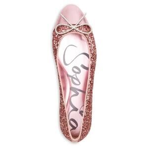 NWB Sophia Webster Pirouette Bow Embellished Ballet Flat Baby Pink Glitter Sz 37